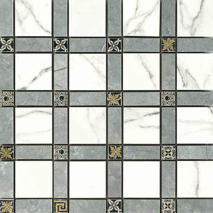 Декоративные элементы Novabell Cassettone Statuario Lapp., цвет чёрно-белый, поверхность лаппатированная, квадрат, 300x300
