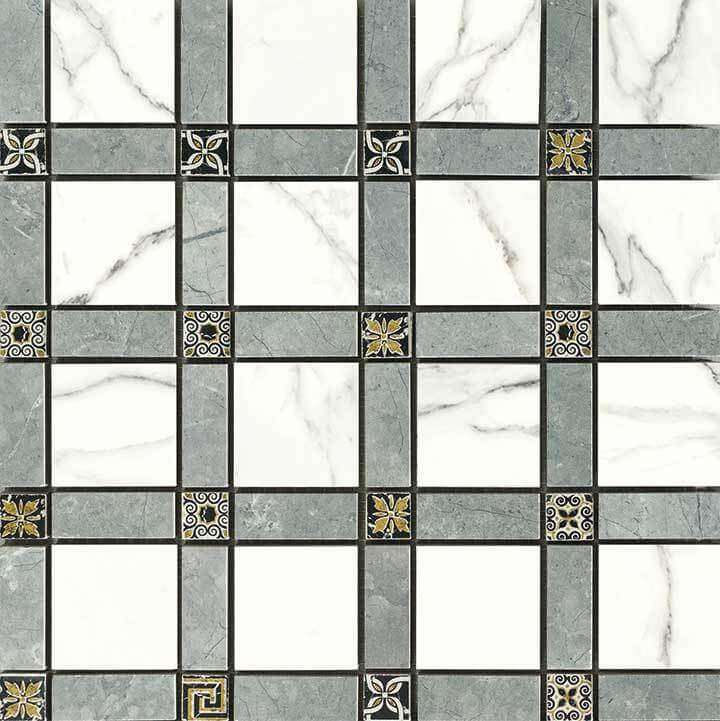 Декоративные элементы Novabell Cassettone Statuario Lapp., цвет чёрно-белый, поверхность лаппатированная, квадрат, 300x300