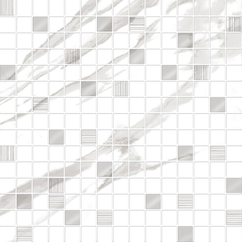 Мозаика Eurotile Insomnia Mosaic 689, цвет белый серый, поверхность глянцевая, квадрат, 300x300