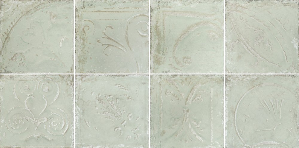 Керамогранит Eco Ceramica Tin Tiles Patina Marine In Relief, цвет зелёный, поверхность матовая, квадрат, 300x300