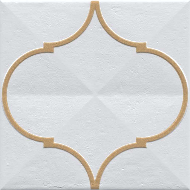 Декоративные элементы Vives Oromo Ocre, цвет белый жёлтый, поверхность глянцевая, квадрат, 200x200