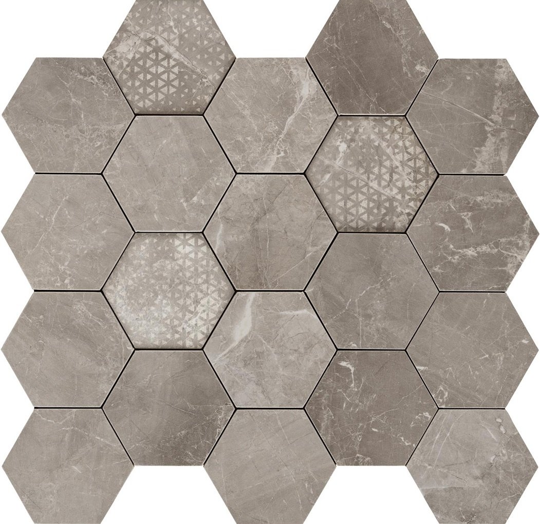 Мозаика Piemme Majestic Mos.Hexagon Supreme Grey Lev 02618, цвет серый, поверхность полированная, шестиугольник, 340x360