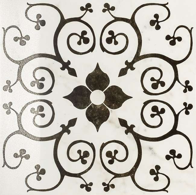Декоративные элементы Italon Charme Pearl Inserto Bouquet 610080000119, цвет чёрно-белый, поверхность лаппатированная, квадрат, 600x600