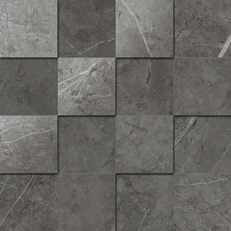 Мозаика Italon Charme Evo Antracite Mosaico 3D 620110000055, цвет серый, поверхность патинированная 3d (объёмная), квадрат, 300x300