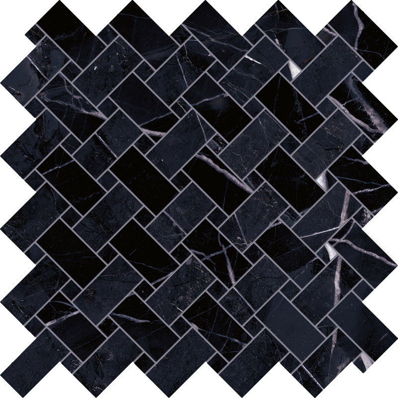 Мозаика Emilceramica (Acif) Tele Di Marmo Revolution Intrecci Calacatta Black Lapp EHPQ, цвет чёрный, поверхность лаппатированная, , 300x300