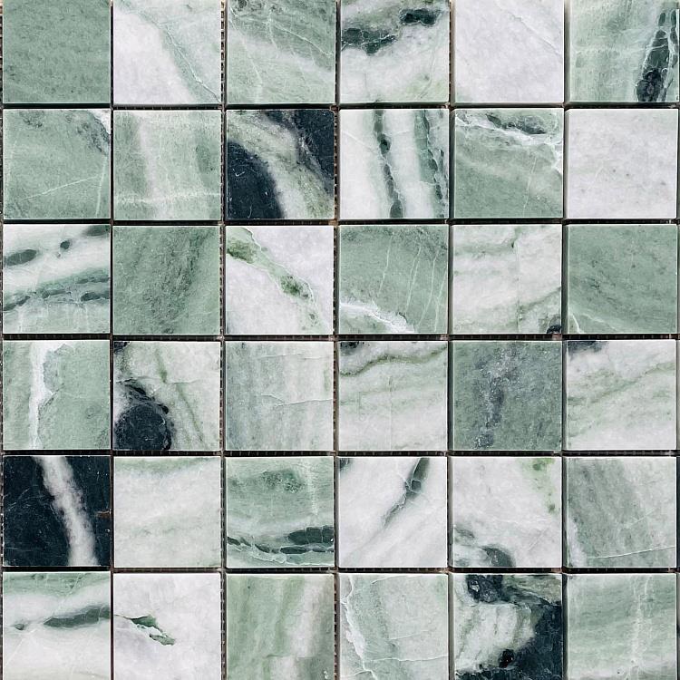 Мозаика Caramelle Mosaic Pietrine Onice Verde Oliva Pol 48X48 7mm, цвет зелёный, поверхность полированная, квадрат, 305x305