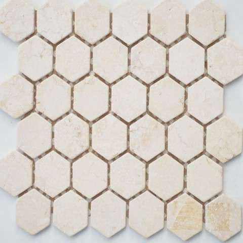 Мозаика Caramelle Mosaic Pietrine Hexagonal Botticino Mat, цвет белый, поверхность матовая, шестиугольник, 285x305