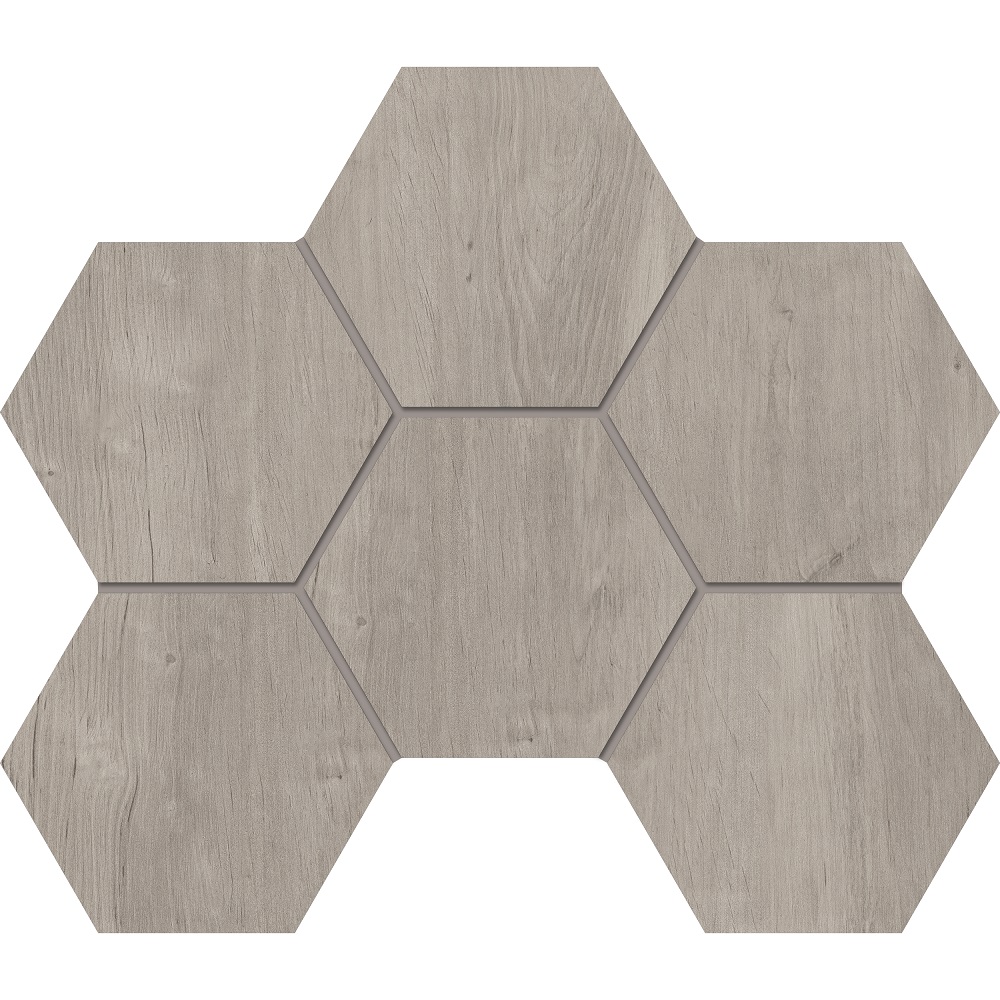 Мозаика Estima Soft Wood Grey Hexagon SF03 Неполированный 25x28,5 69413, цвет серый, поверхность матовая, шестиугольник, 250x285
