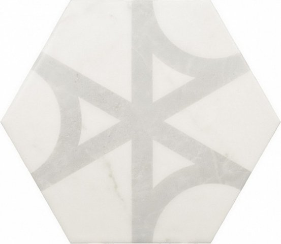 Керамогранит Equipe Carrara Hexagon Flow 23103, цвет белый, поверхность глянцевая, шестиугольник, 175x200