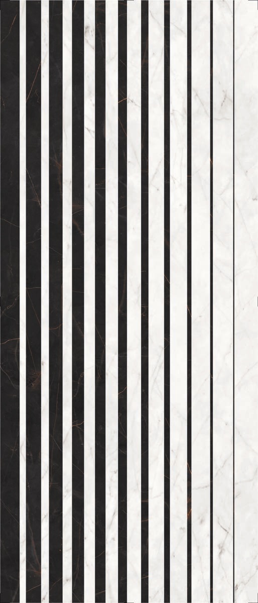 Широкоформатный керамогранит ABK Sensi Fantasy Stripes Lux 3D PF60014402, цвет чёрно-белый, поверхность , прямоугольник, 1200x2800