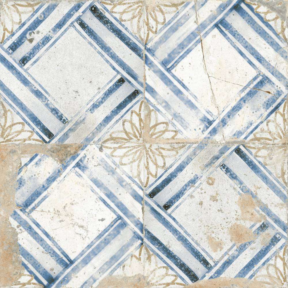 Керамическая плитка Peronda FS Roots 4 28891, цвет белый чёрный голубой, поверхность матовая, квадрат, 450x450