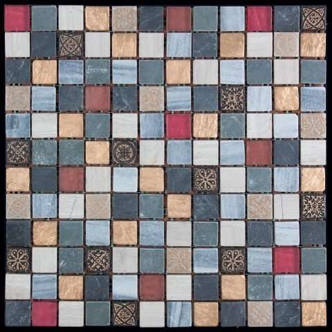 Мозаика Natural Mosaic Strange MOK-010 (Стекло Мрамор Агломерат), цвет разноцветный, поверхность глянцевая, квадрат, 300x300
