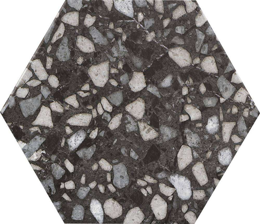 Керамогранит Durstone Six Terazzo Black, цвет чёрный, поверхность матовая, прямоугольник, 230x270