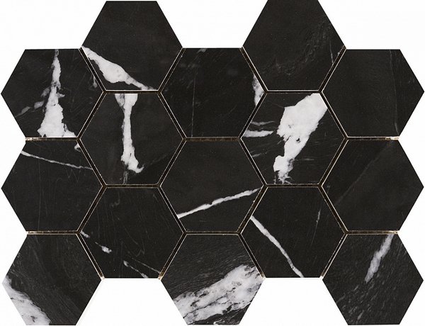 Мозаика Pamesa Cr Lux Iliria Nero Malla Hex, цвет чёрный, поверхность полированная, шестиугольник, 225x325