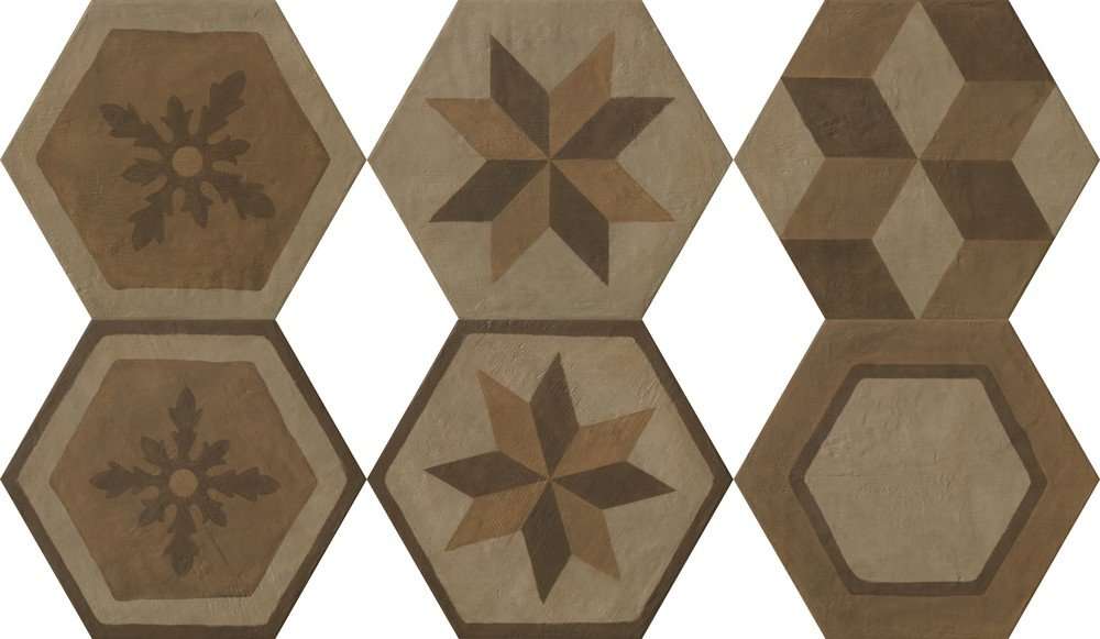 Декоративные элементы Settecento Gea Esagona Decoro Colori Caldi, цвет коричневый, поверхность глазурованная, прямоугольник, 409x472