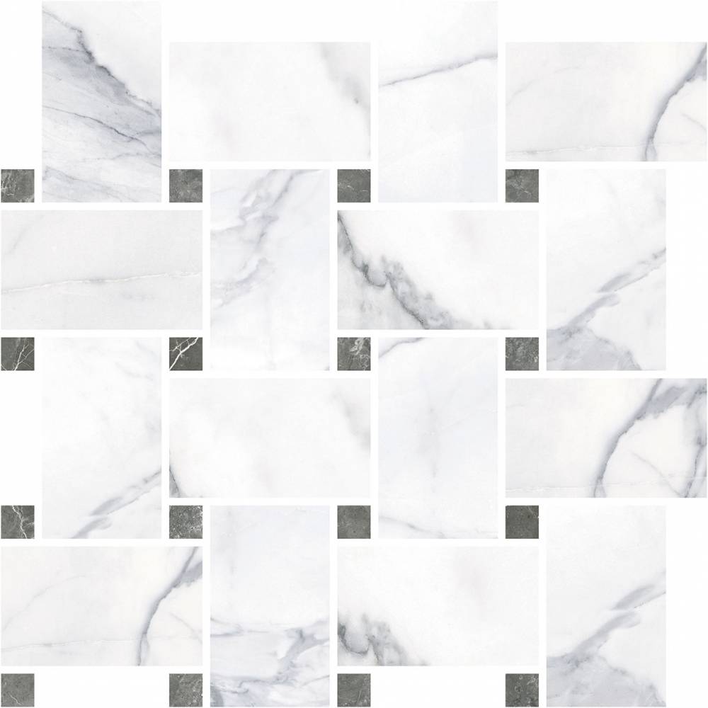 Мозаика Ricchetti Marble Boutique Mosaico Chesterfield Statuario White Lux, цвет белый, поверхность глянцевая, прямоугольник, 305x317