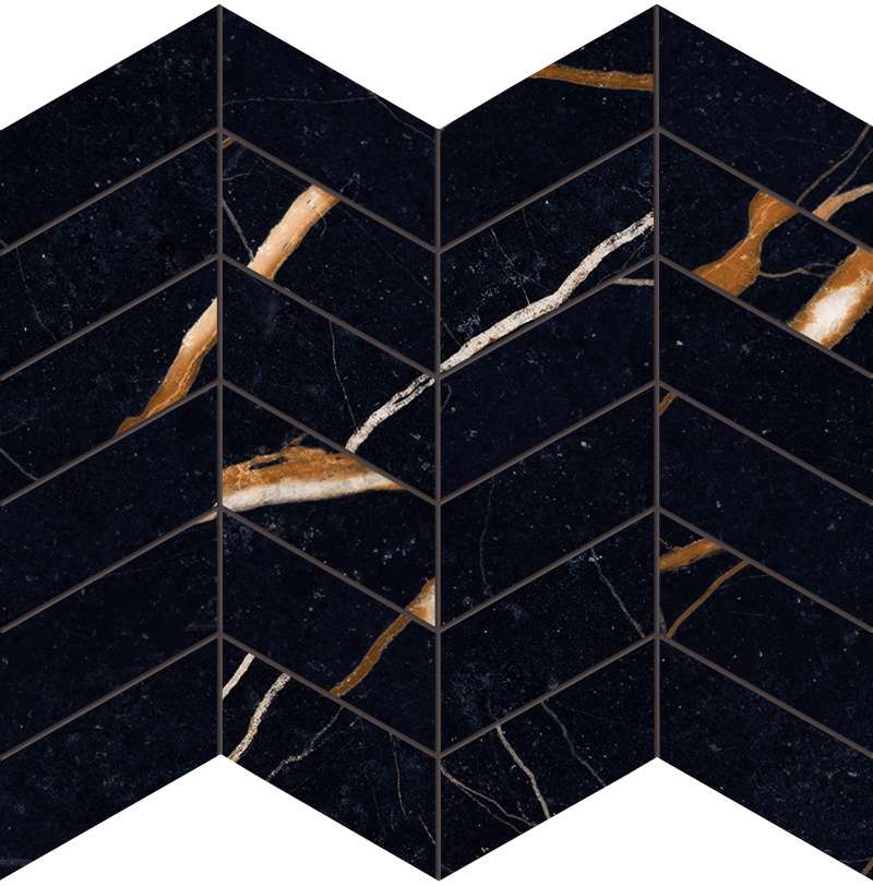Мозаика Provenza Unique Marble Mosaico Arrows Sahara Noir Silktech EL95, цвет чёрный, поверхность матовая, шеврон, 300x300
