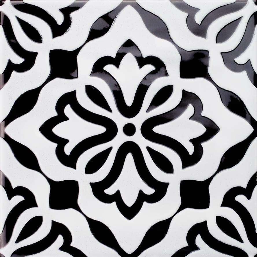 Декоративные элементы Quintessenza Genesi26 Antracite Lucido Deco 4, цвет чёрно-белый, поверхность глянцевая, квадрат, 132x132