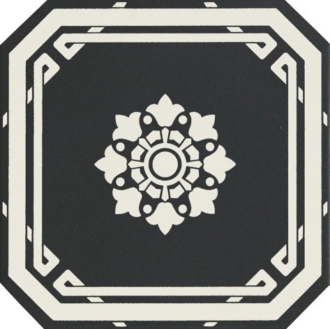 Керамогранит Grazia Old England Ottagono Black Dover OEODB1, цвет чёрно-белый, поверхность матовая, восьмиугольник, 200x200