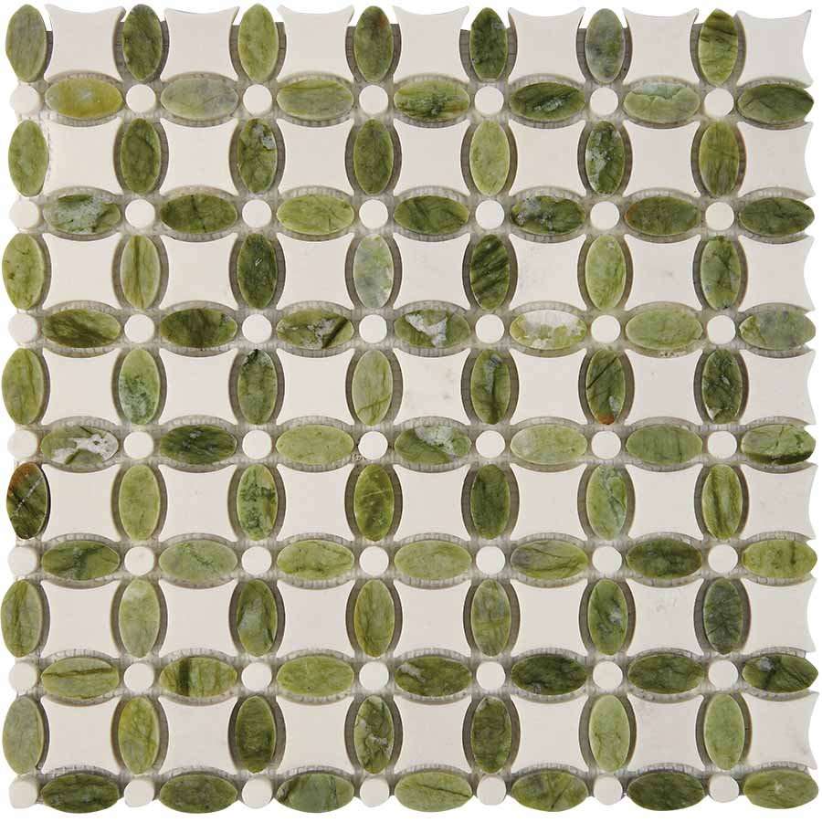Мозаика Pixel Mosaic PIX282 Мрамор (32x32 мм), цвет зелёный, поверхность глянцевая, квадрат, 336x336