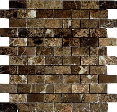 Мозаика Caramelle Mosaic Pietrine Emperador Dark Pol 23X48 7mm, цвет коричневый тёмный, поверхность полированная, под кирпич, 298x298