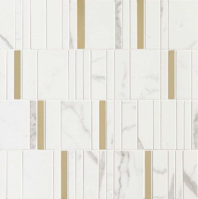 Мозаика Marazzi Italy Allmarble Wall Statuario Mosaico Barcode Lux M8H9, цвет белый, поверхность глянцевая, квадрат, 400x400