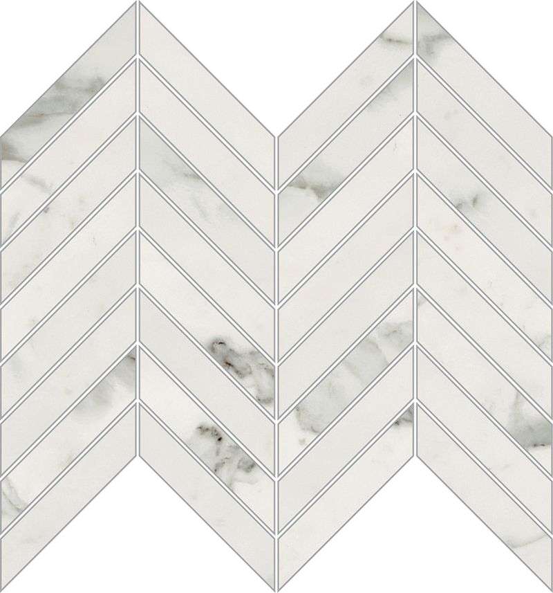 Мозаика Novabell Imperial Michelangelo Chevron Bianco Apuano Lev. IMM 002L, цвет белый серый, поверхность лаппатированная, шеврон, 247x300