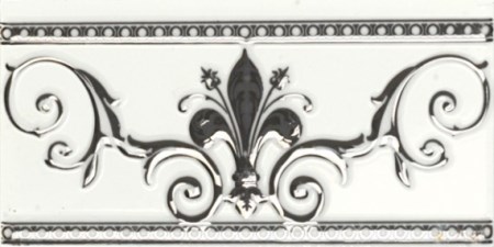 Бордюры APE Lord Cenefa Noblesse Blanco Silver, цвет чёрно-белый, поверхность глянцевая, прямоугольник, 100x200