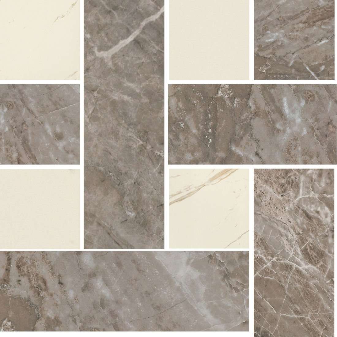 Мозаика Versace Marble Mosaico Chest Grigio Bianco 240453, цвет белый серый, поверхность лаппатированная, квадрат, 291x291