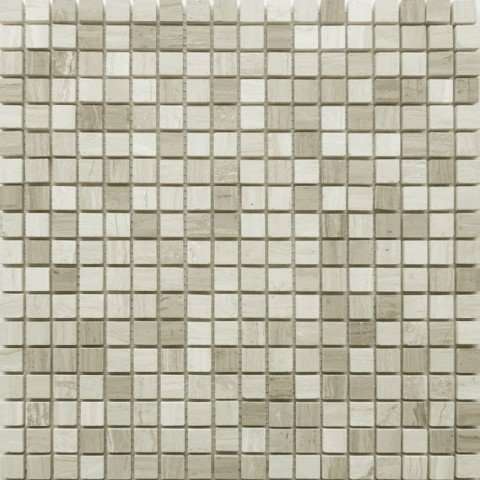 Мозаика Caramelle Mosaic Pietrine Travertino Silver Pol 15X15 4mm, цвет серый, поверхность полированная, квадрат, 305x305