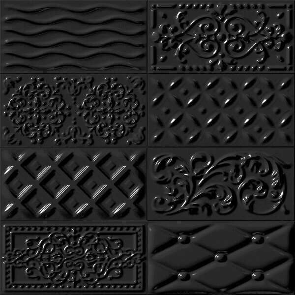 Декоративные элементы Vives Rivoli Raspail Negro, цвет чёрный, поверхность глянцевая, кабанчик, 100x200
