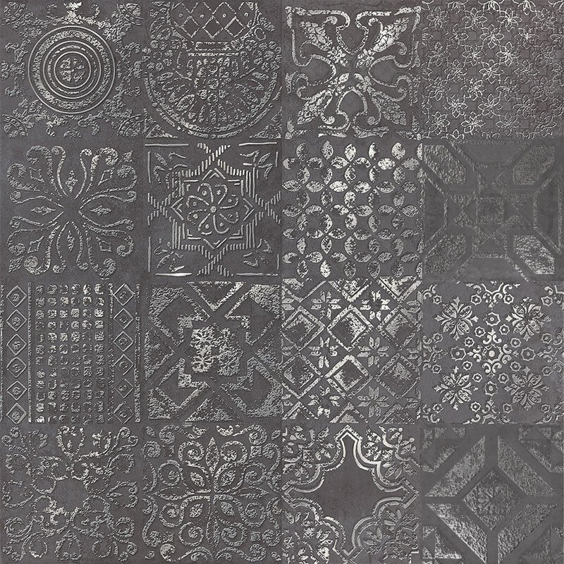 Декоративные элементы Abitare La Ceramica Icon Dec. Patchwork Black Lapp., цвет серый, поверхность лаппатированная, квадрат, 600x600