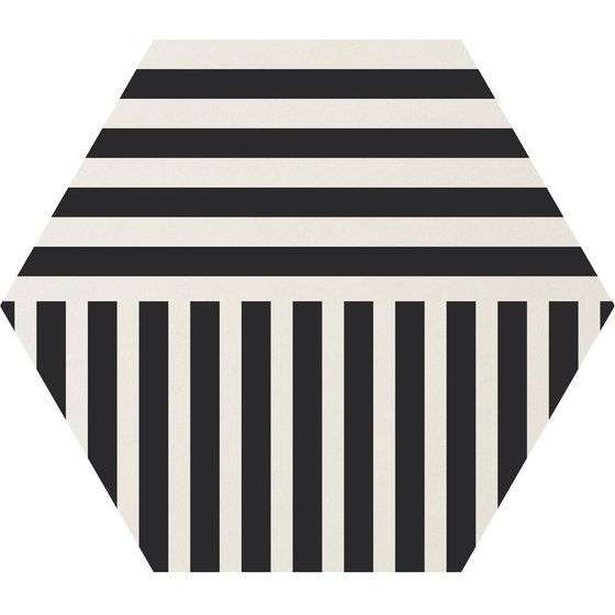 Керамогранит Ornamenta Corebasic Stripes White CB60SW, цвет чёрно-белый, поверхность матовая, шестиугольник, 600x600