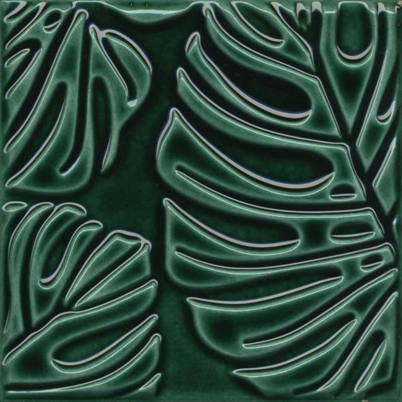 Декоративные элементы Kerama Marazzi Сантана 2 структура зеленый темный глянцевый SFC001, цвет зелёный, поверхность глянцевая структурированная, квадрат, 150x150