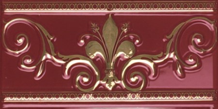 Бордюры APE Lord Cenefa Noblesse Burdeos Gold, цвет красный, поверхность глянцевая, прямоугольник, 100x200