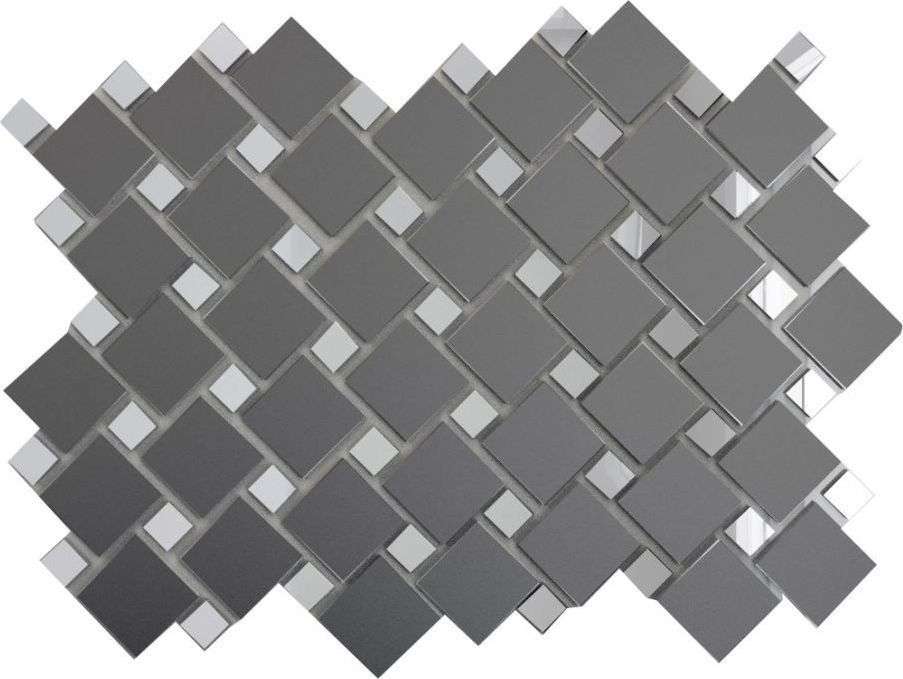 Мозаика ДСТ Мозаика зеркальная Графит матовый + Серебро Гм70С30 25х25 и 12х12, цвет серый, поверхность матовая, квадрат, 300x300