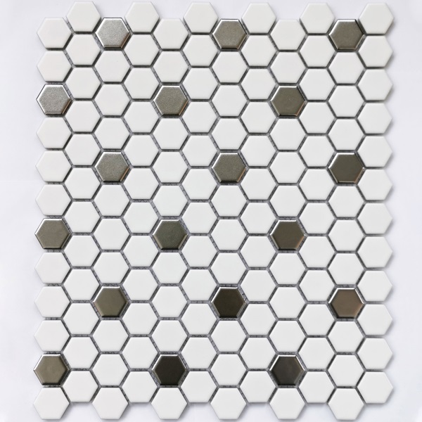 Мозаика Bonaparte Babylon Silver Matt, цвет белый серый, поверхность матовая, прямоугольник, 260x300