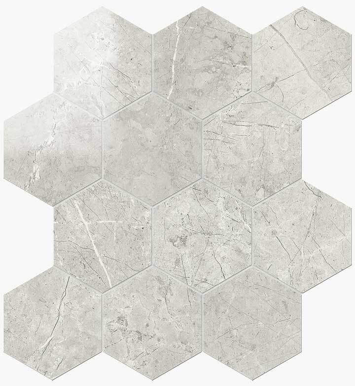 Мозаика Novabell Esagona London Grey Lapp. IMP 113L, цвет серый, поверхность лаппатированная, прямоугольник, 252x291