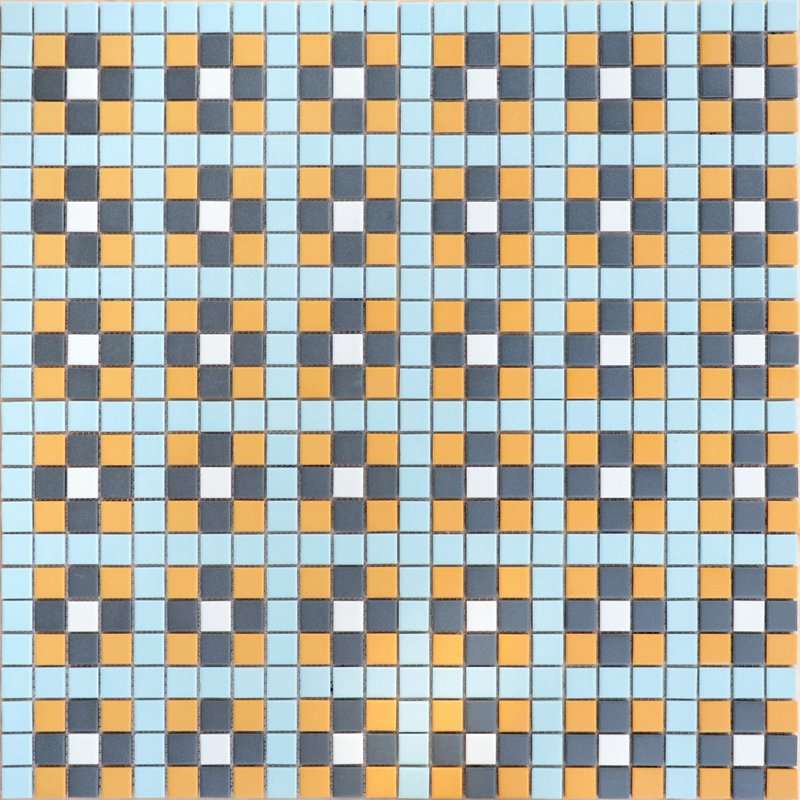 Мозаика Caramelle Mosaic Ornamento 4 23x23x6, цвет оранжевый голубой, поверхность матовая противоскользящая, квадрат, 300x300