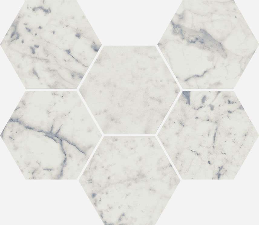 Мозаика Italon Charme Extra Carrara Mosaico Hexagon 620110000065, цвет белый, поверхность патинированная, шестиугольник, 250x290