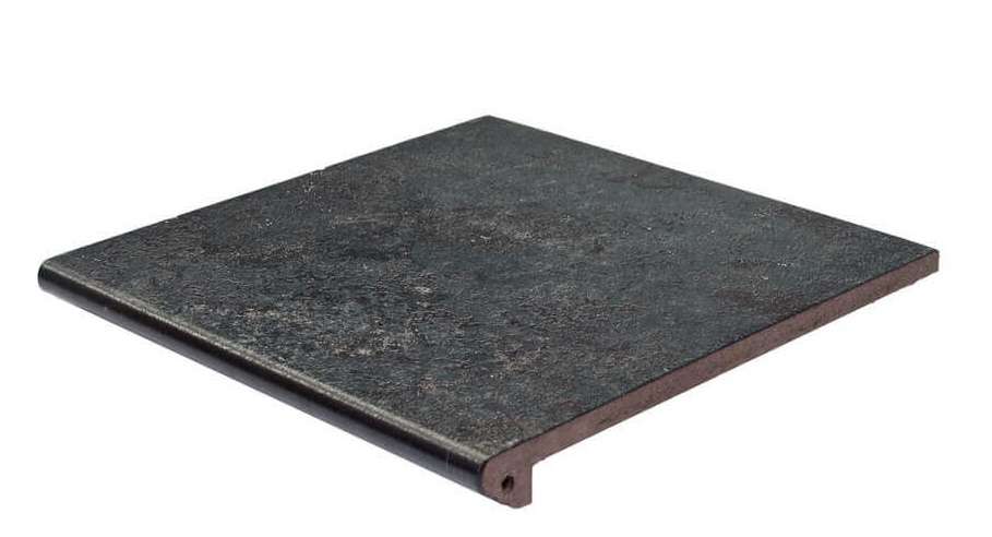 Ступени Exagres Peld.Metalica Basalt, цвет чёрный тёмный, поверхность матовая, квадрат с капиносом, 330x330