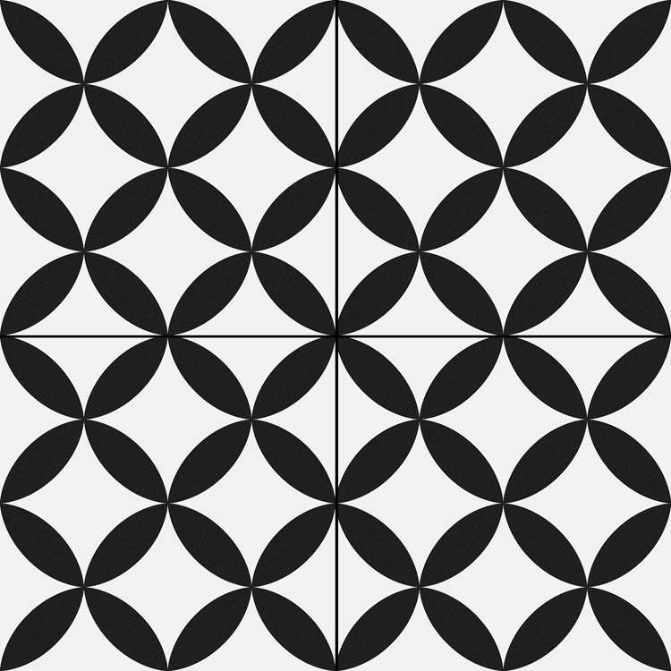 Керамогранит Prissmacer Circle Black Pre., цвет чёрно-белый, поверхность матовая, квадрат, 450x450
