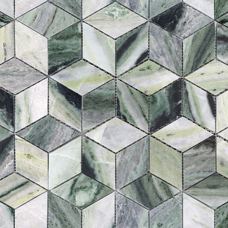 Мозаика Caramelle Mosaic Pietrine Onice Verde Oliva Pol Diamond (96x55) 7mm, цвет зелёный, поверхность полированная, шестиугольник ромб, 259x298
