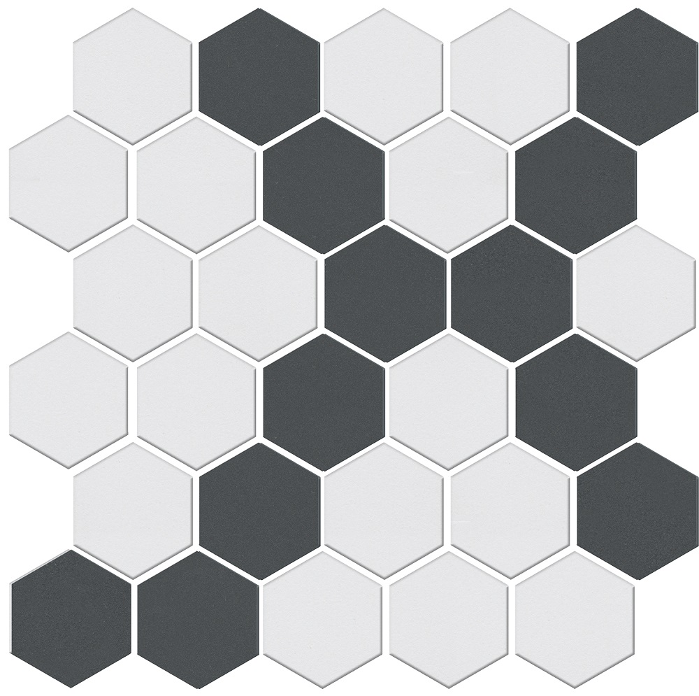 Мозаика Kerama Marazzi Агуста 8 мозаичный микс матовый AD\A675\MM, цвет чёрно-белый, поверхность матовая, шестиугольник, 297x298