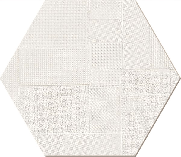 Керамогранит Emilceramica (Acif) Sixty Esagona Timbro Talco Silk EKN2, цвет белый, поверхность матовая рельефная, шестиугольник, 182x210