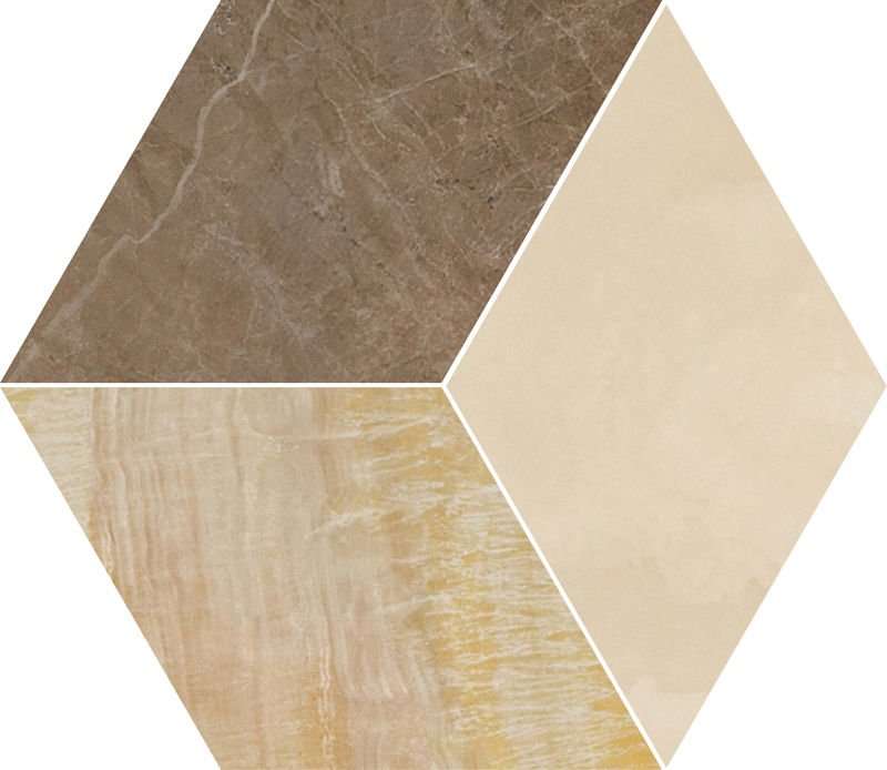 Декоративные элементы Versace Marble Mosaico T3 L Marrone-Oro-Beige 240461, цвет коричневый бежевый золотой, поверхность лаппатированная, ромб, 390x450