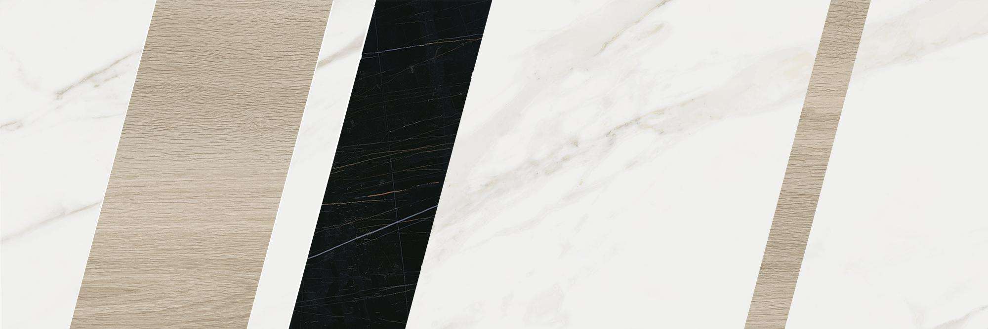 Декоративные элементы Kerama Marazzi Бертран 2 микс ID130, цвет белый бежевый чёрный, поверхность глянцевая, прямоугольник, 400x1200