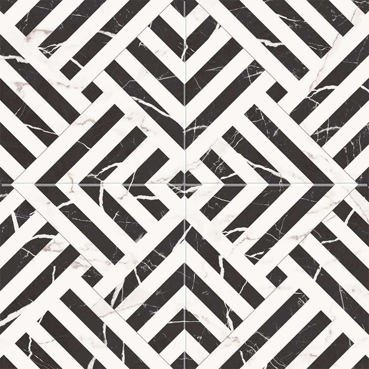 Керамогранит Etili Seramik Apollon Charcoal Black Pre-Cut, цвет чёрно-белый, поверхность матовая, квадрат, 450x450