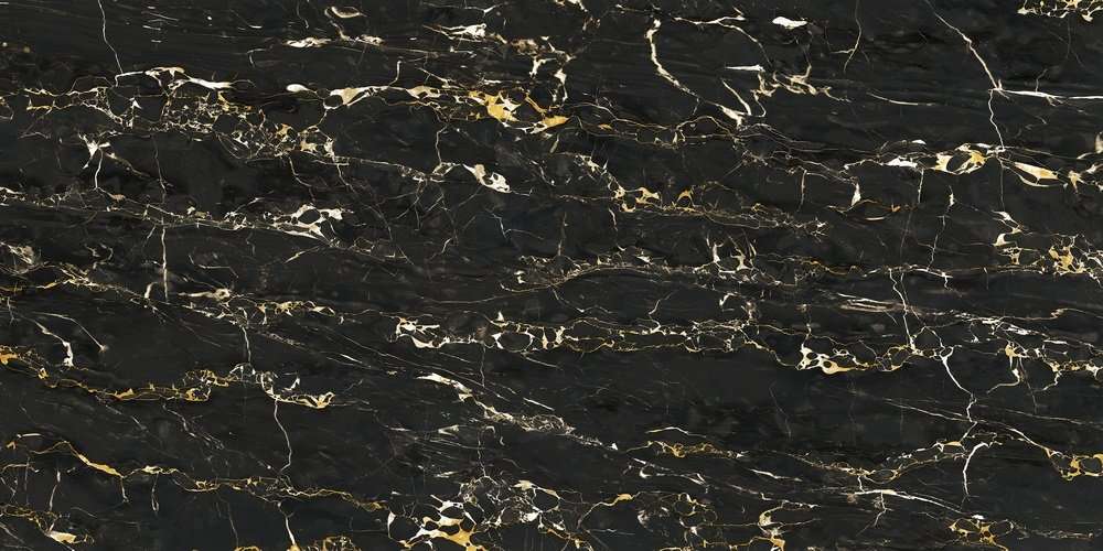 Широкоформатный керамогранит Mirage Jewels Black Gold Luc JW11, цвет чёрный, поверхность полированная, прямоугольник, 1200x2780