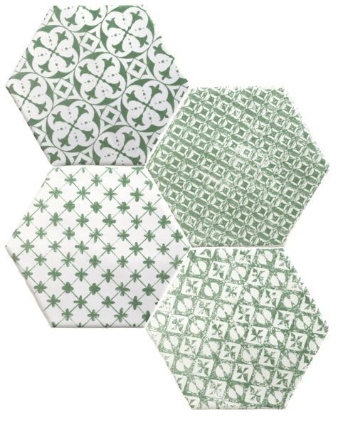 Декоративные элементы Cevica Marrakech Mosaic Verde Hexagon, цвет зелёный, поверхность матовая, шестиугольник, 150x150